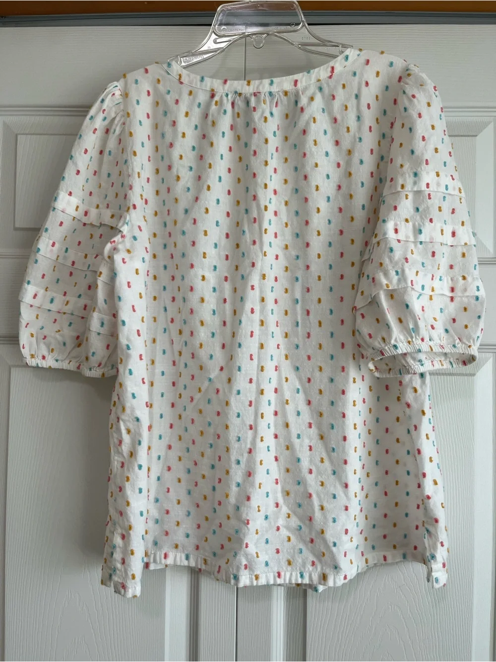 LOFT White Blouse with Multicolor Dot Embroidery